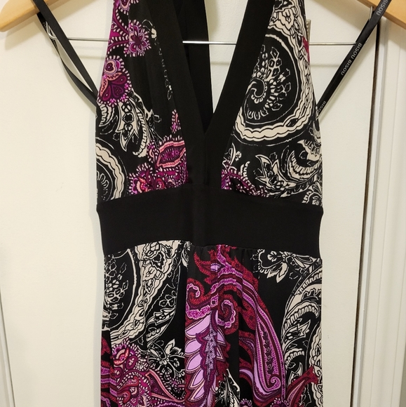 Bisou Bisou Maxi Halter Dress Size 4 Black, White, Pink &  Purple Paisley 💜 - Picture 5 of 8